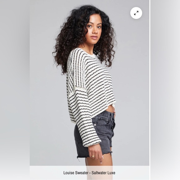 Saltwater Luxe Striped Crew Neck Cropped Sweater with Keyhole Back Large - Picture 2 of 11